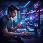 Pemain fokus bermain arcade game modern di smartphone atau PC dengan Dewiku88 Alternatif