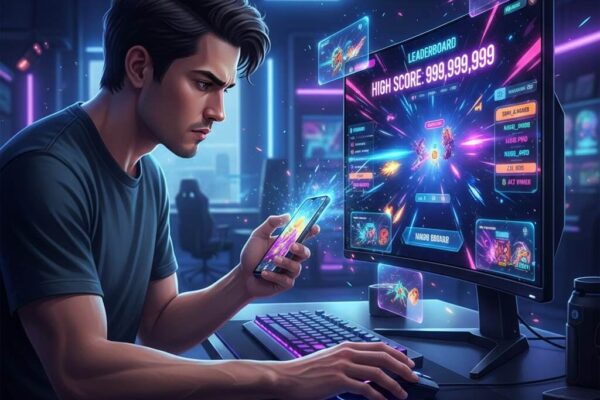 Pemain fokus bermain arcade game modern di smartphone atau PC dengan Dewiku88 Alternatif
